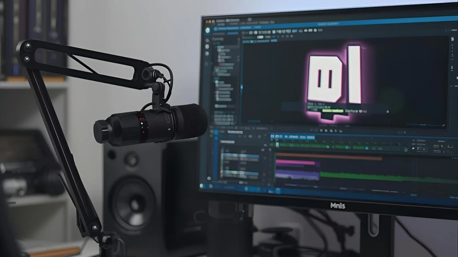 Streaming desk showing OBS and a Twitch player with captions enabled.